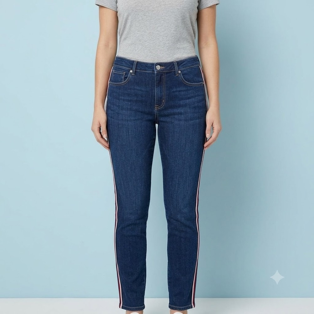 Tommy Hilfiger Tribeca Skinny Jeans Womens 16 Blue Side‎ Stripe Denim
